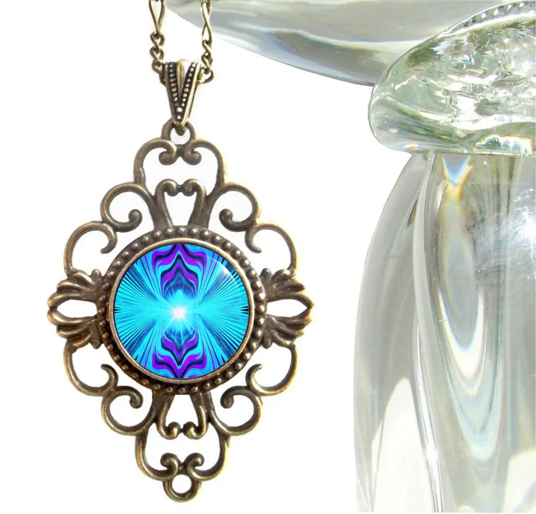 Purple & Teal Abstract Art Jewelry, Reiki Energy Necklace - "Intuitive Truth"