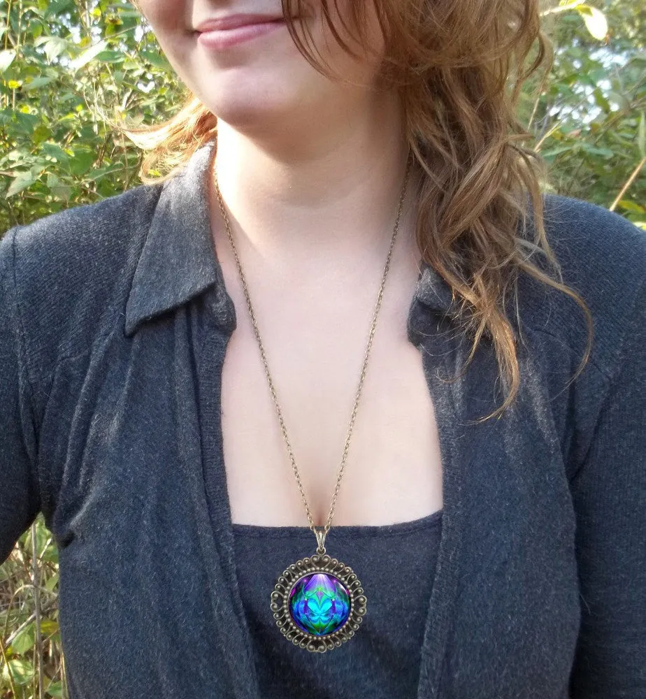 Purple & Teal Twin Flames Necklace, Lightworker Energy Art Jewelry - "Unity"