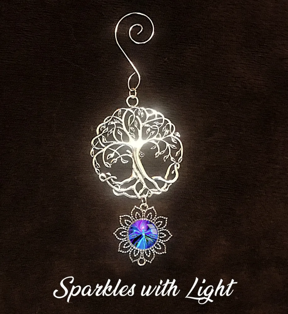 Purple Angel Art Pendant With Tree of Life Ornament, Spiritual Gift with Reiki Energy- "The Seer"
