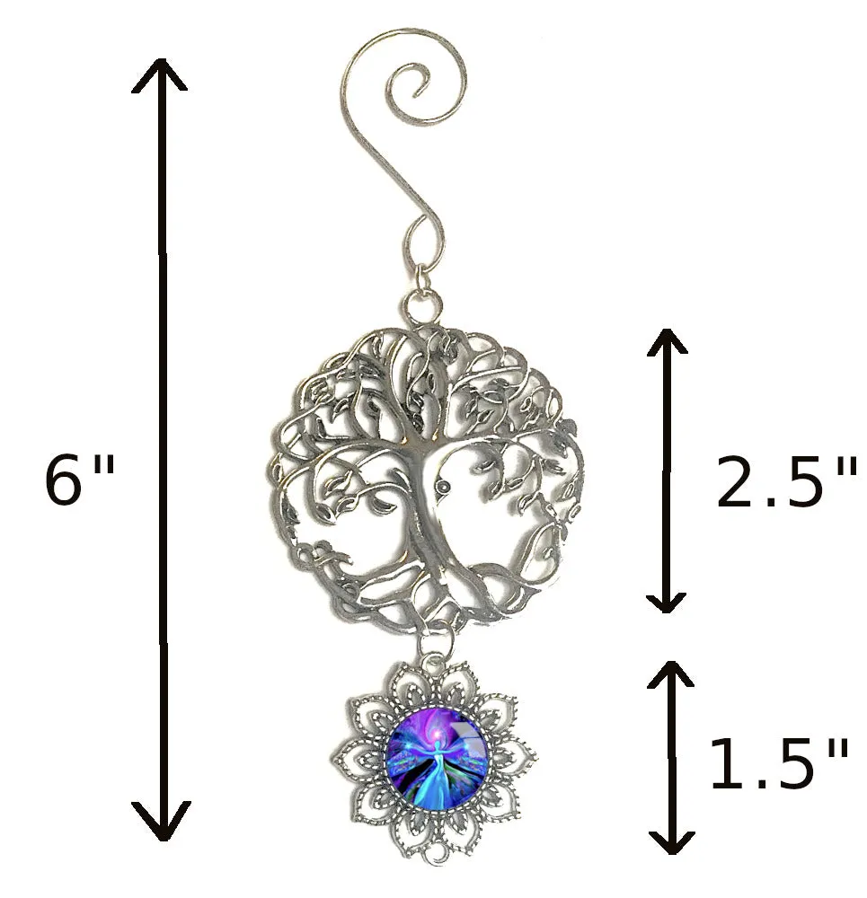 Purple Angel Art Pendant With Tree of Life Ornament, Spiritual Gift with Reiki Energy- "The Seer"