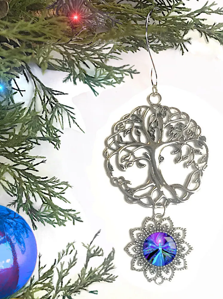 Purple Angel Art Pendant With Tree of Life Ornament, Spiritual Gift with Reiki Energy- "The Seer"