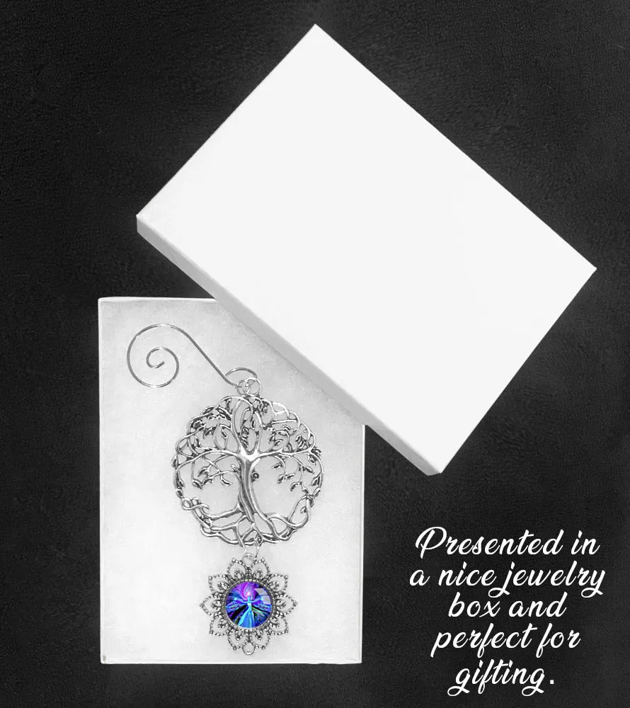 Purple Angel Art Pendant With Tree of Life Ornament, Spiritual Gift with Reiki Energy- "The Seer"