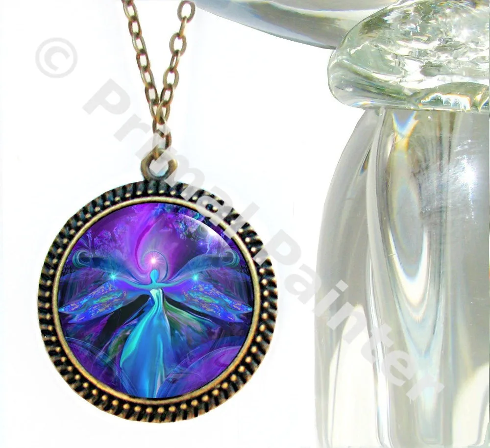 Purple Angel Necklace, Third Eye Chakra Jewelry, Reiki Energy Art - "The Seer"
