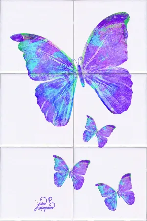 Purple Butterflies White Tile Mural, High Quality (won't fade), Indoor or Outdoor, Beach Wall Tiles, Backsplash, Shower, Mosaic