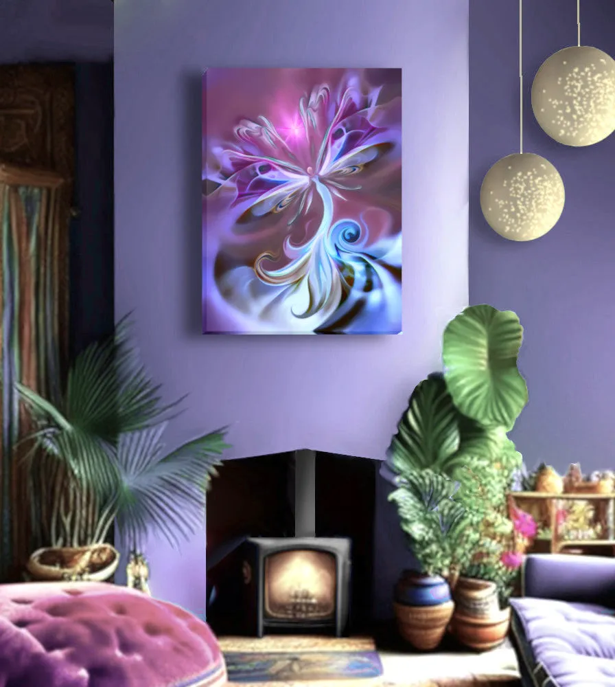 Purple Goddess Art Print with Ethereal Angel Wings and Swirling Clouds, Positive Energy Artwork - "Serendipity"