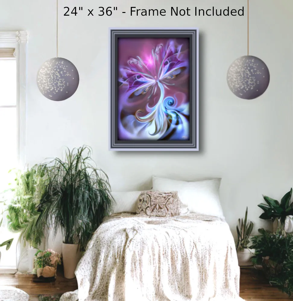 Purple Goddess Art Print with Ethereal Angel Wings and Swirling Clouds, Positive Energy Artwork - "Serendipity"