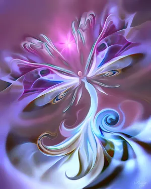Purple Goddess Art Print with Ethereal Angel Wings and Swirling Clouds, Positive Energy Artwork - "Serendipity"