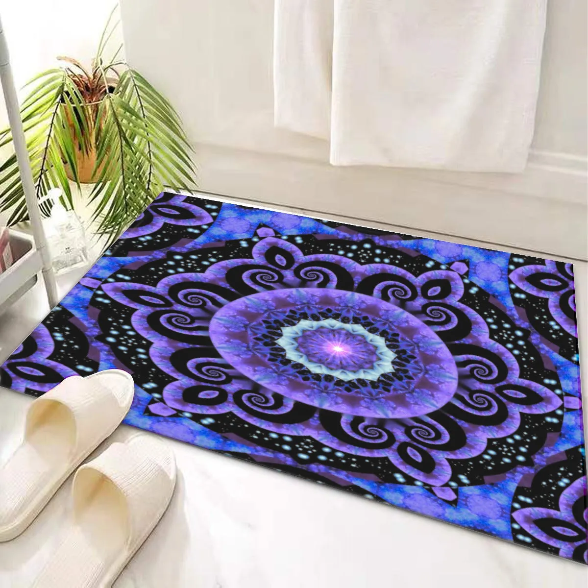 Purple Mandala Area Rug, Unique Bath or Doormat, Purple Swirl Mandala Art