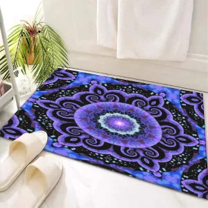 Purple Mandala Area Rug, Unique Bath or Doormat, Purple Swirl Mandala Art