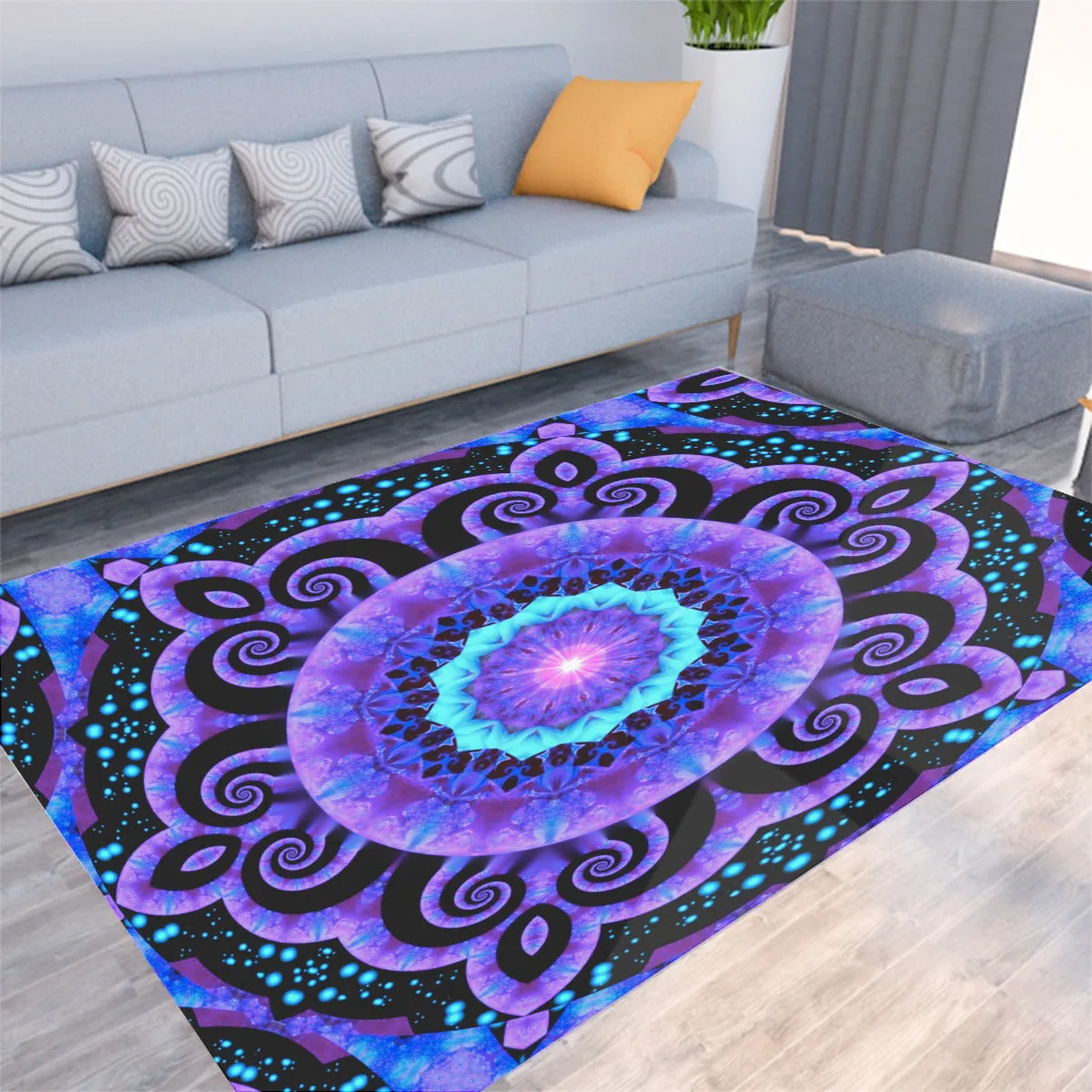Purple Mandala Area Rug, Unique Bath or Doormat, Purple Swirl Mandala Art
