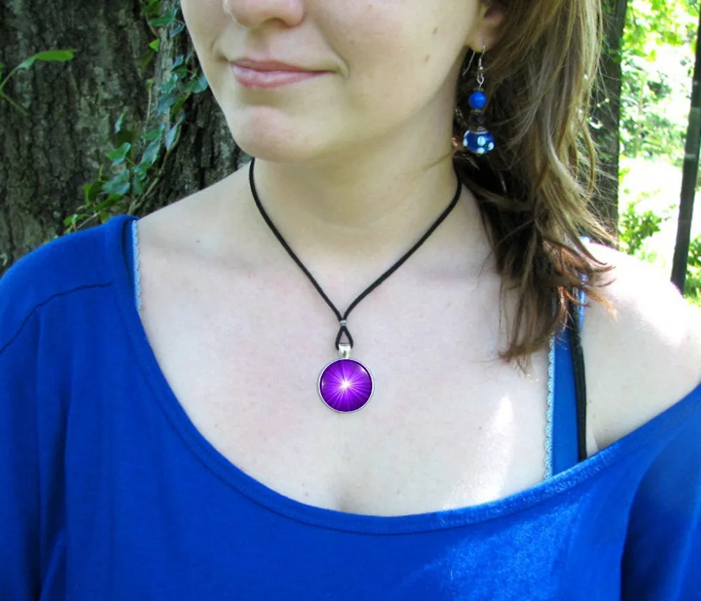 Purple Necklace, Third Eye Starburst Chakra Pendant, Intuition Jewelry
