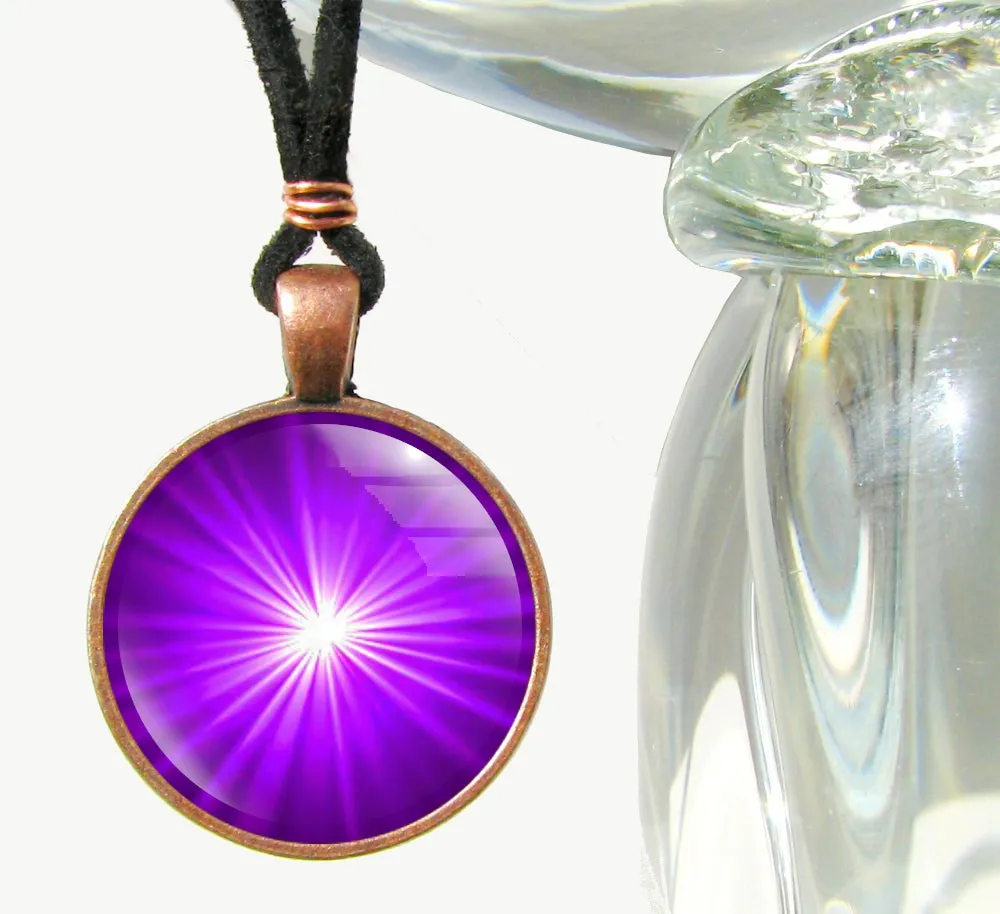 Purple Necklace, Third Eye Starburst Chakra Pendant, Intuition Jewelry
