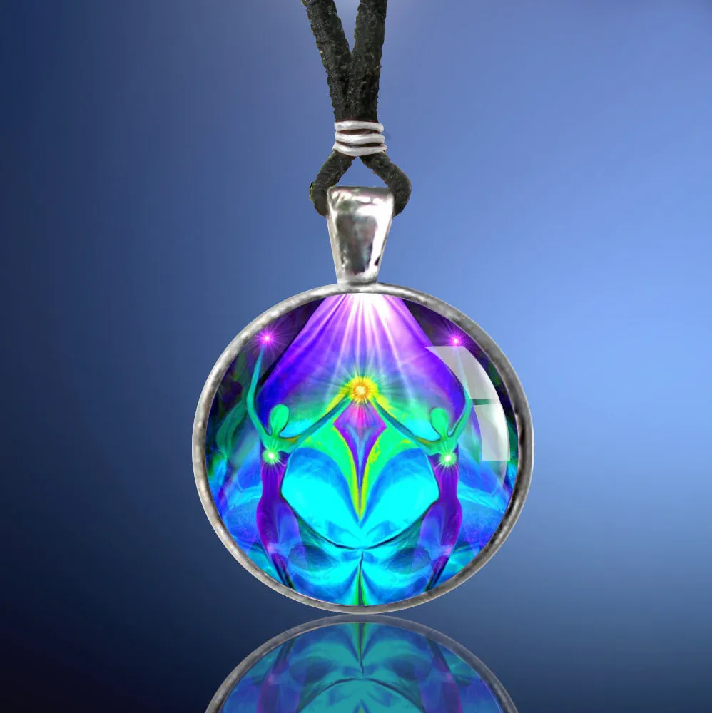 Purple Teal Twin Flames Necklace, Energy Art Pendant, Soulmates Jewelry - "Unity"