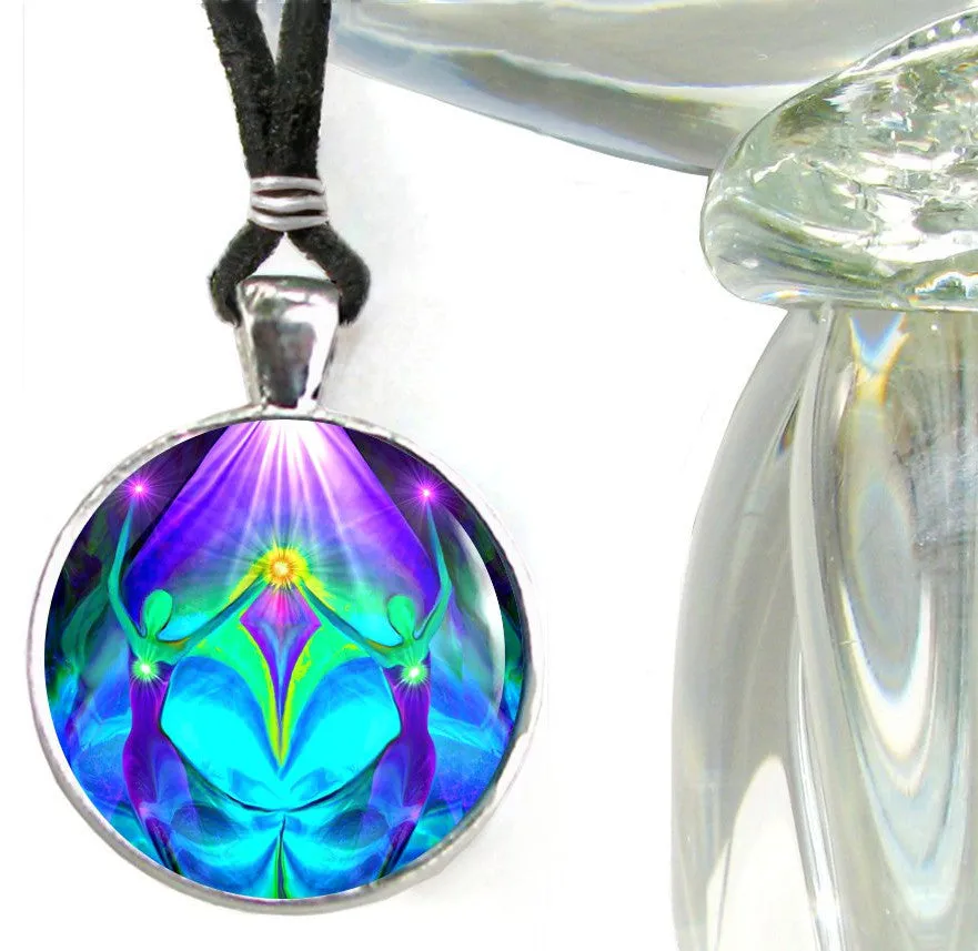 Purple Teal Twin Flames Necklace, Energy Art Pendant, Soulmates Jewelry - "Unity"