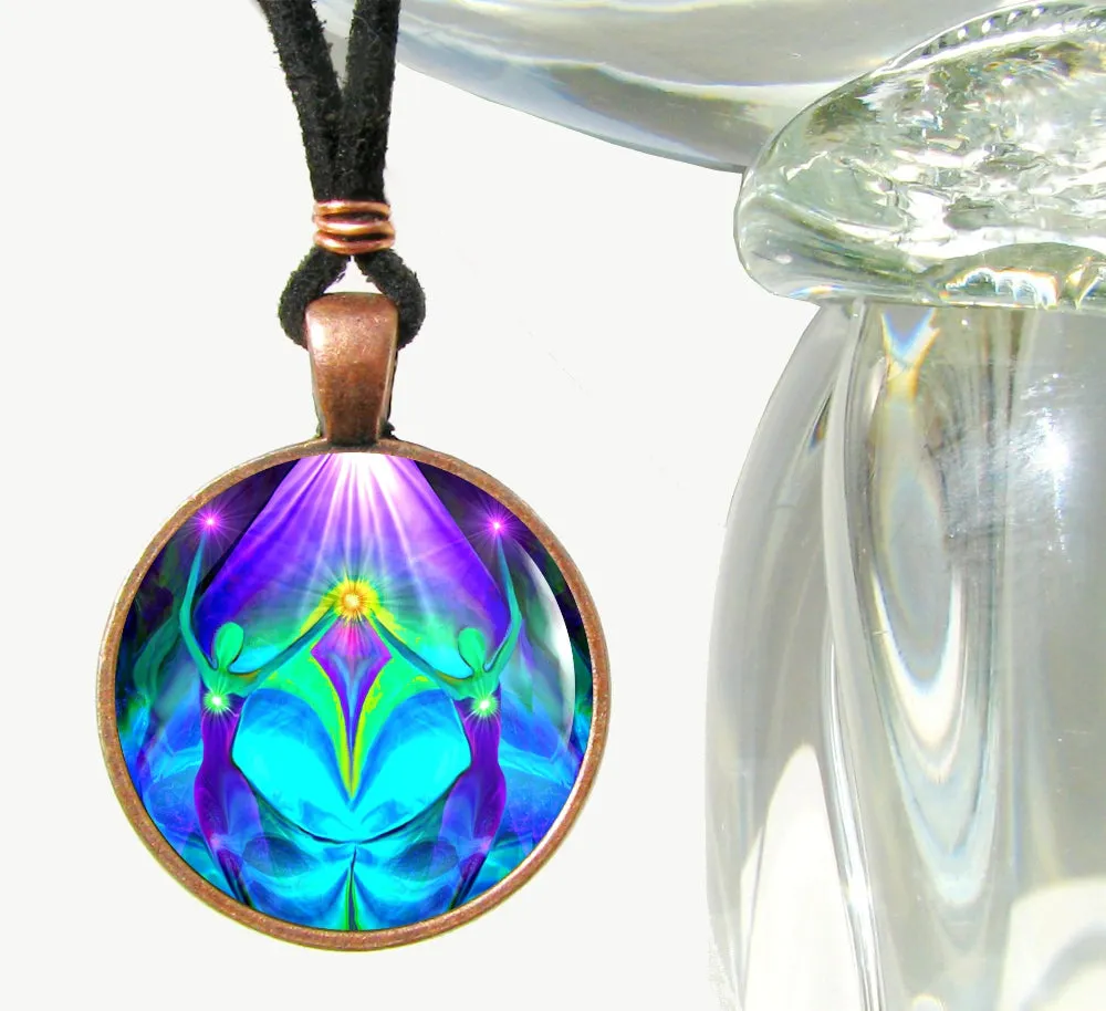 Purple Teal Twin Flames Necklace, Energy Art Pendant, Soulmates Jewelry - "Unity"