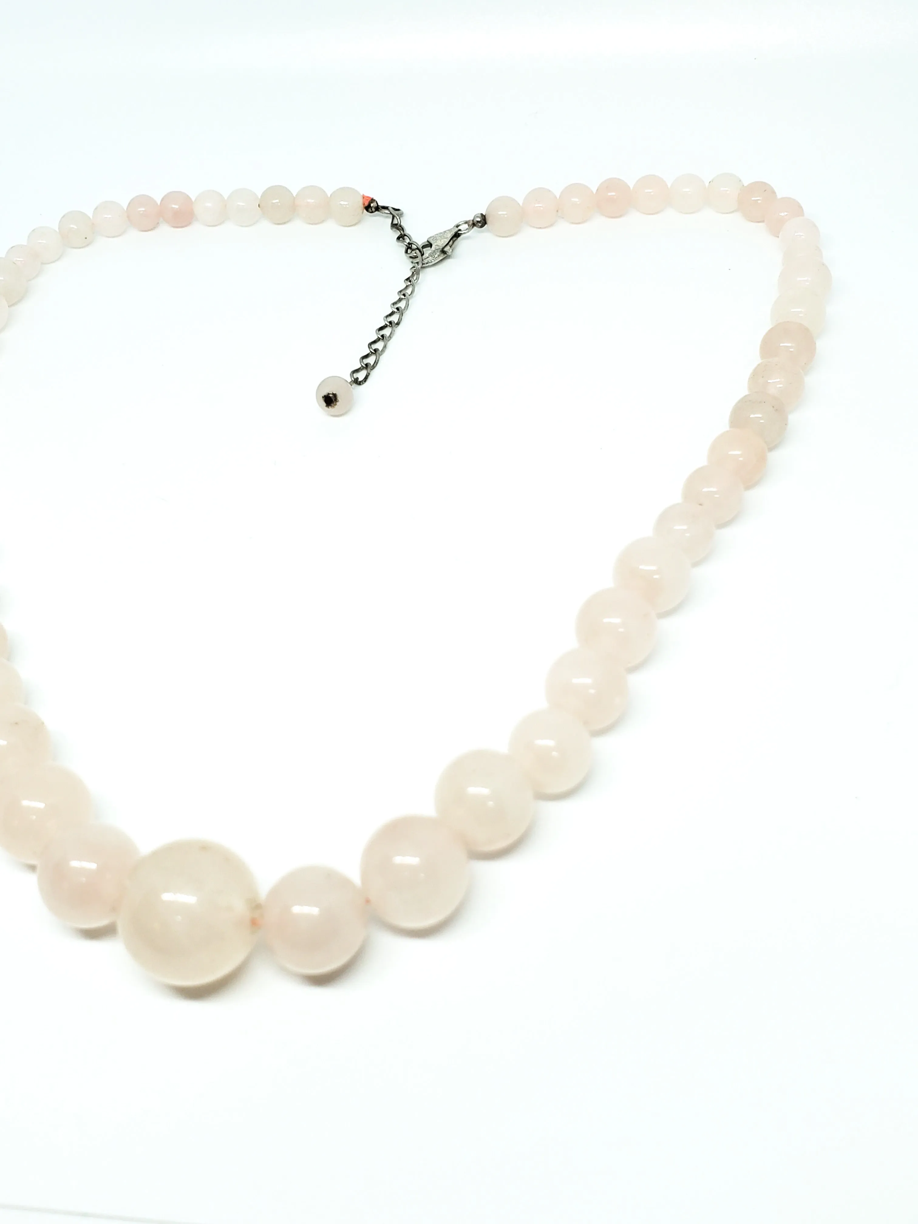 PZO Rose quartz natural gemstone graduated sterling silver beaded necklace 925