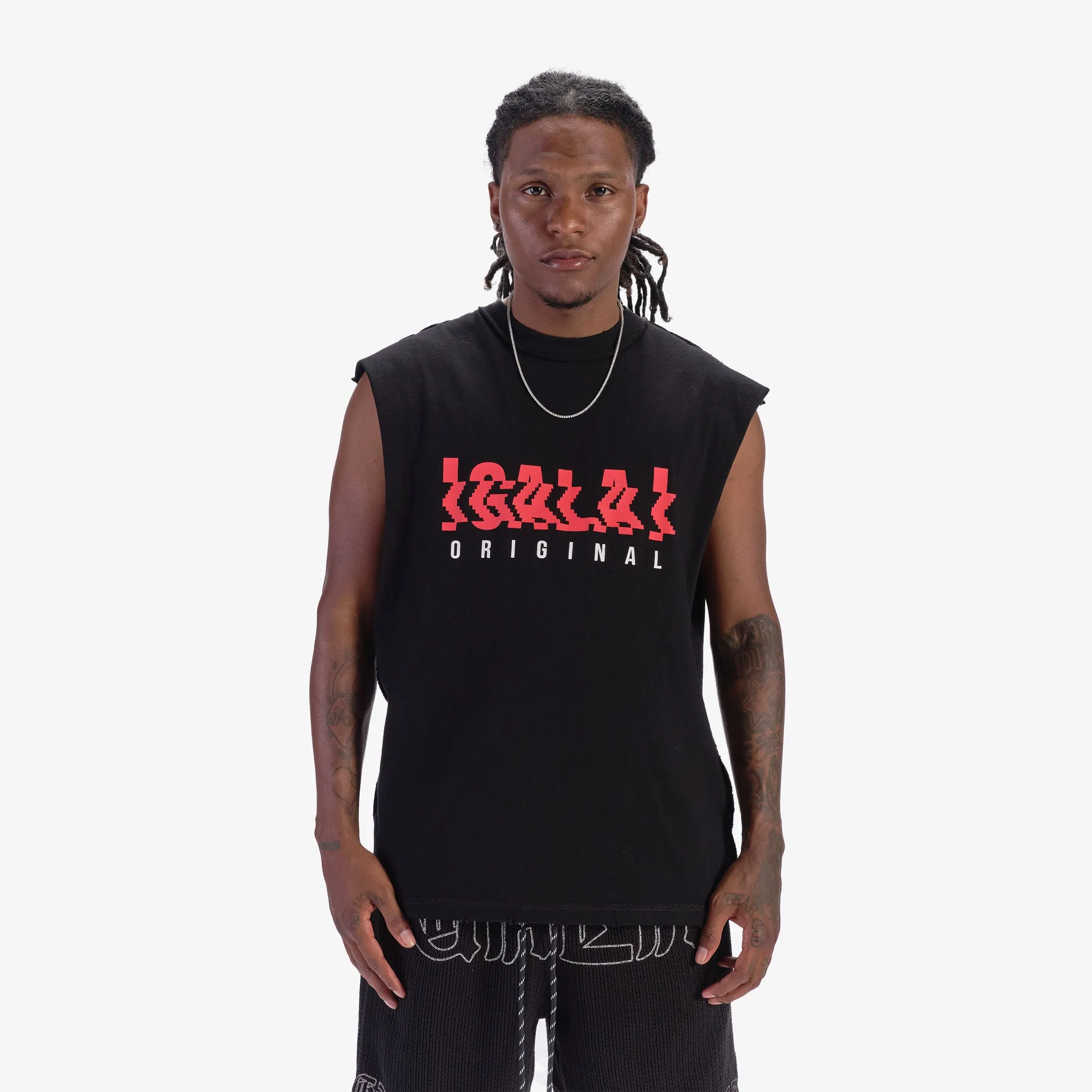 "Digital Dance" Cutoff Tee (black/red)