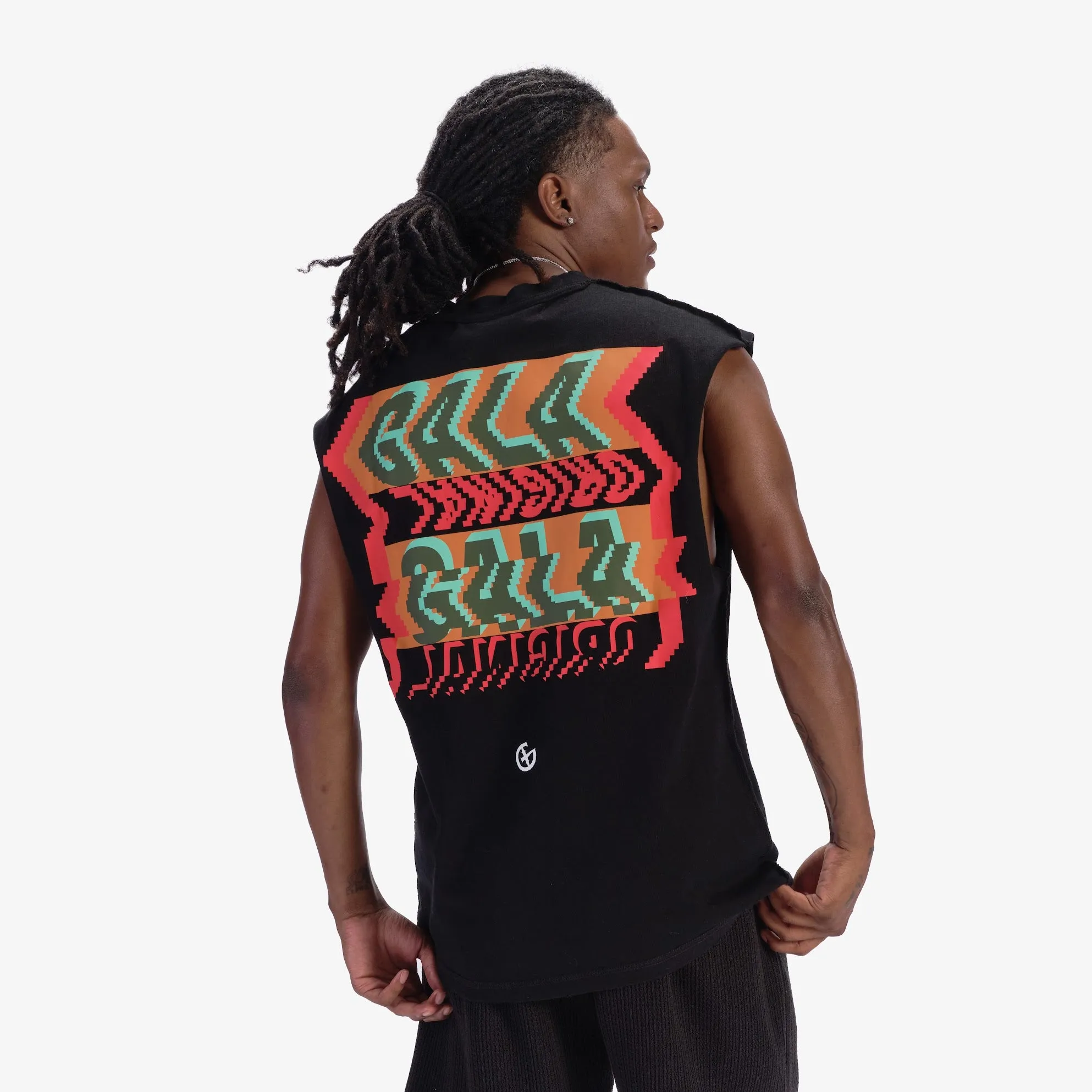 "Digital Dance" Cutoff Tee (black/red)
