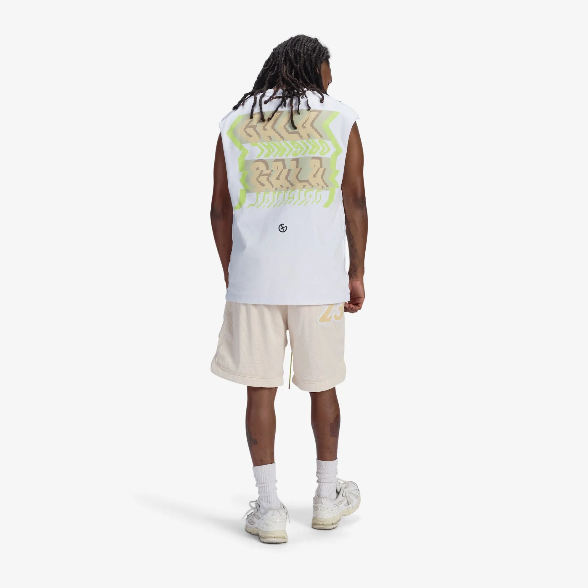 "Digital Dance" Cutoff Tee (white/lime)