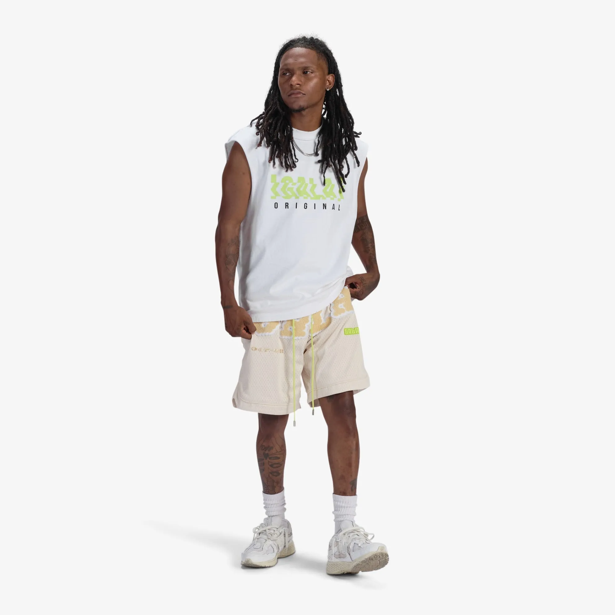 "Digital Dance" Cutoff Tee (white/lime)