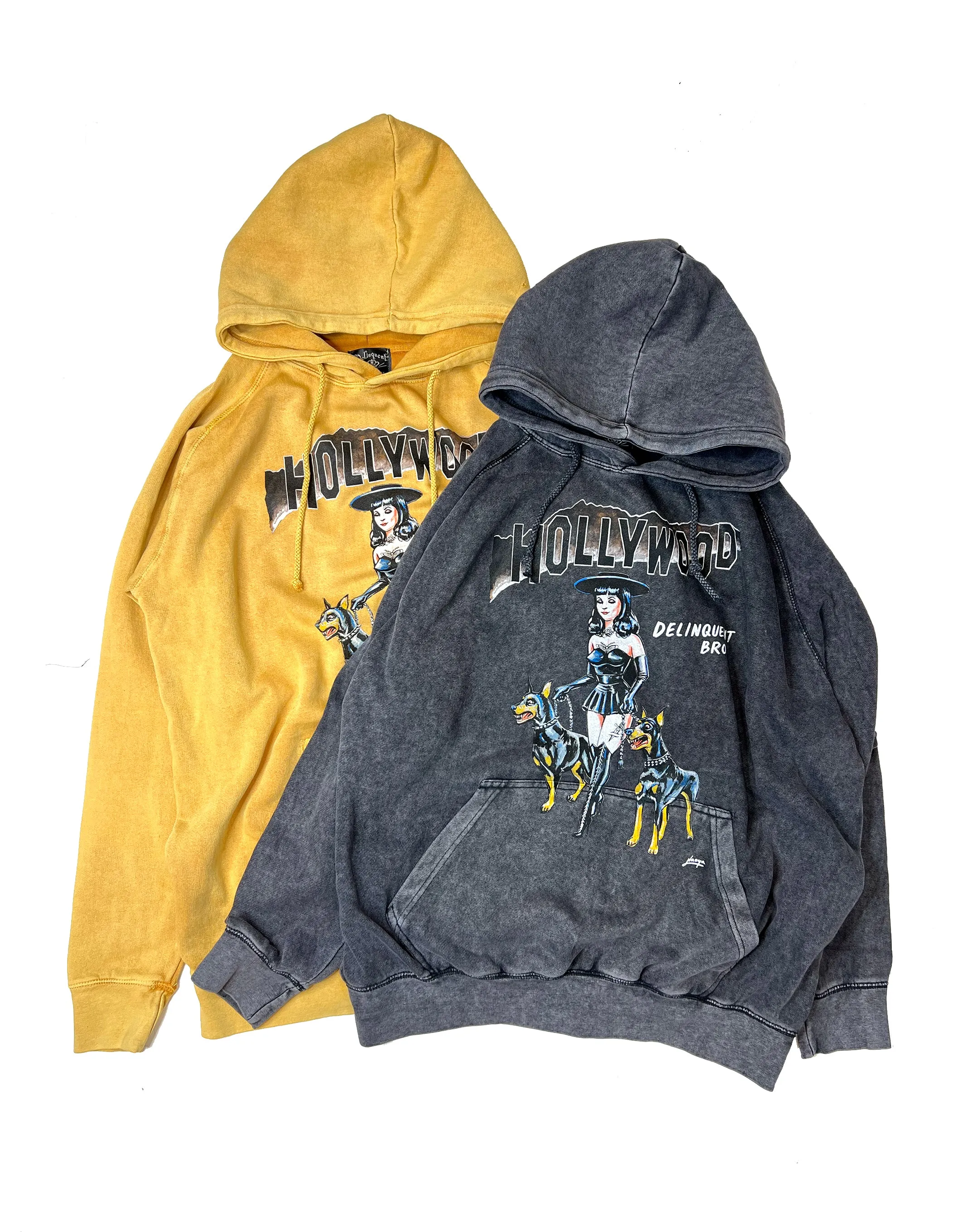 "Witches & Bitches"Vintage Washed Hoodie in Black.