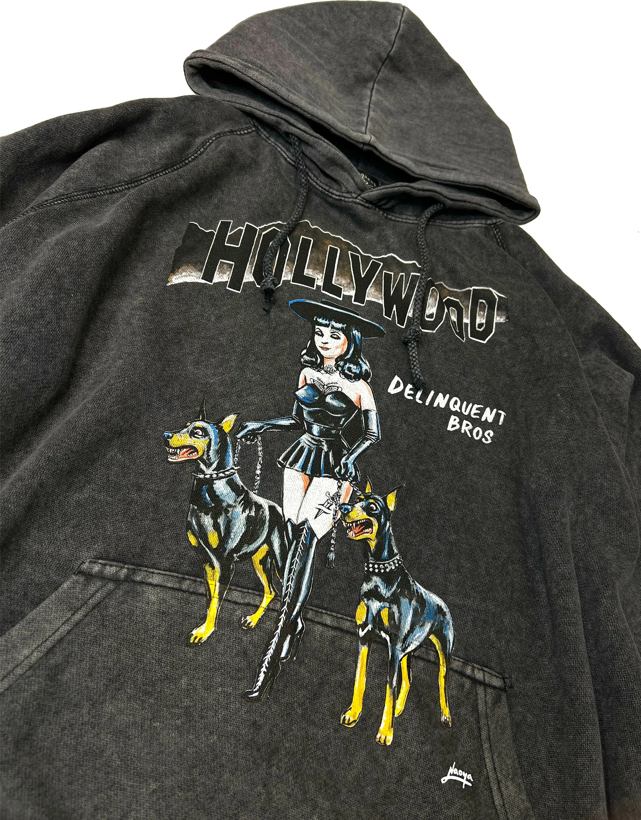 "Witches & Bitches"Vintage Washed Hoodie in Black.