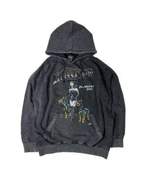 "Witches & Bitches"Vintage Washed Hoodie in Black.