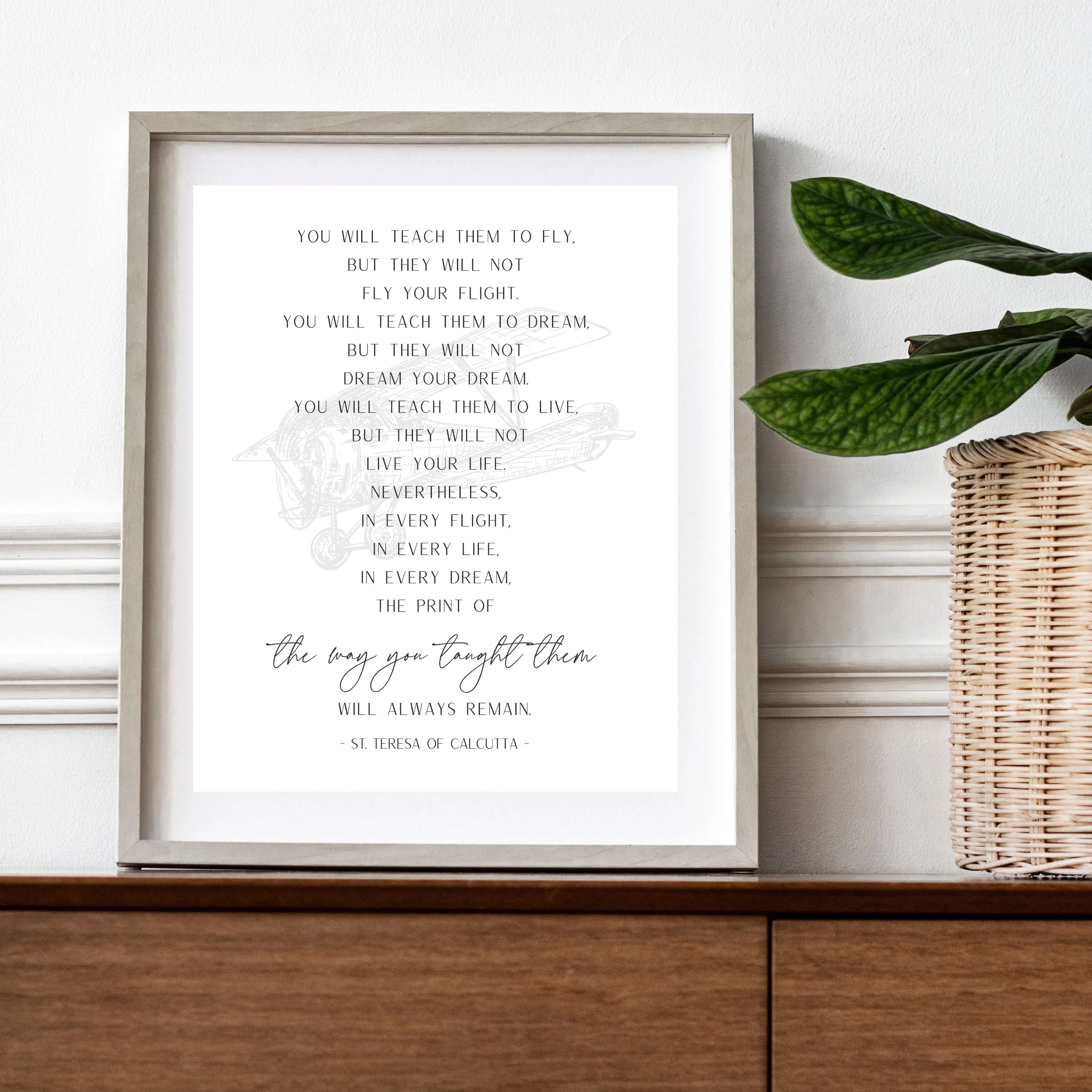 "You Will Teach Them to Fly: Mother Teresa - Vintage Airplane" Printable Wall Art