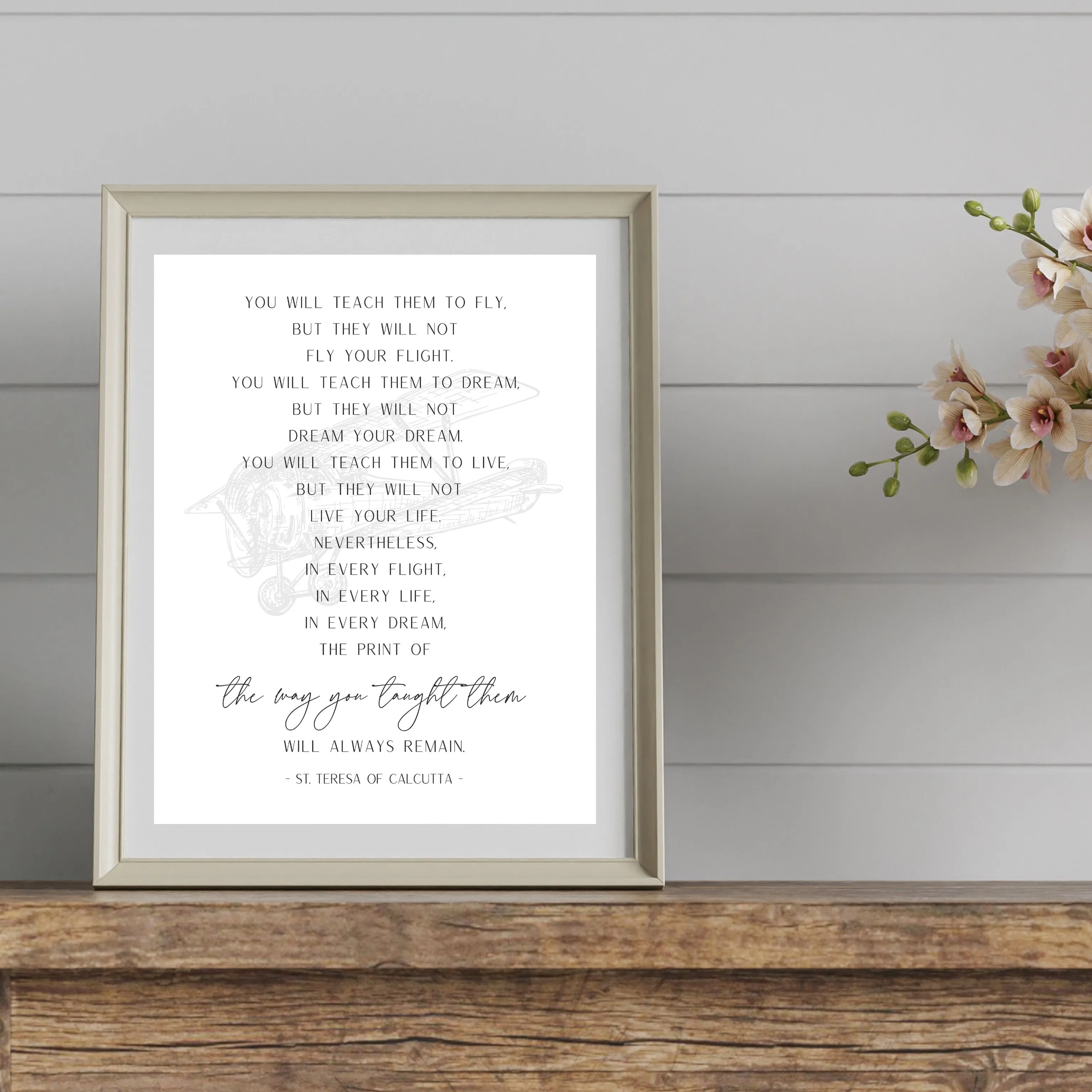 "You Will Teach Them to Fly: Mother Teresa - Vintage Airplane" Printable Wall Art