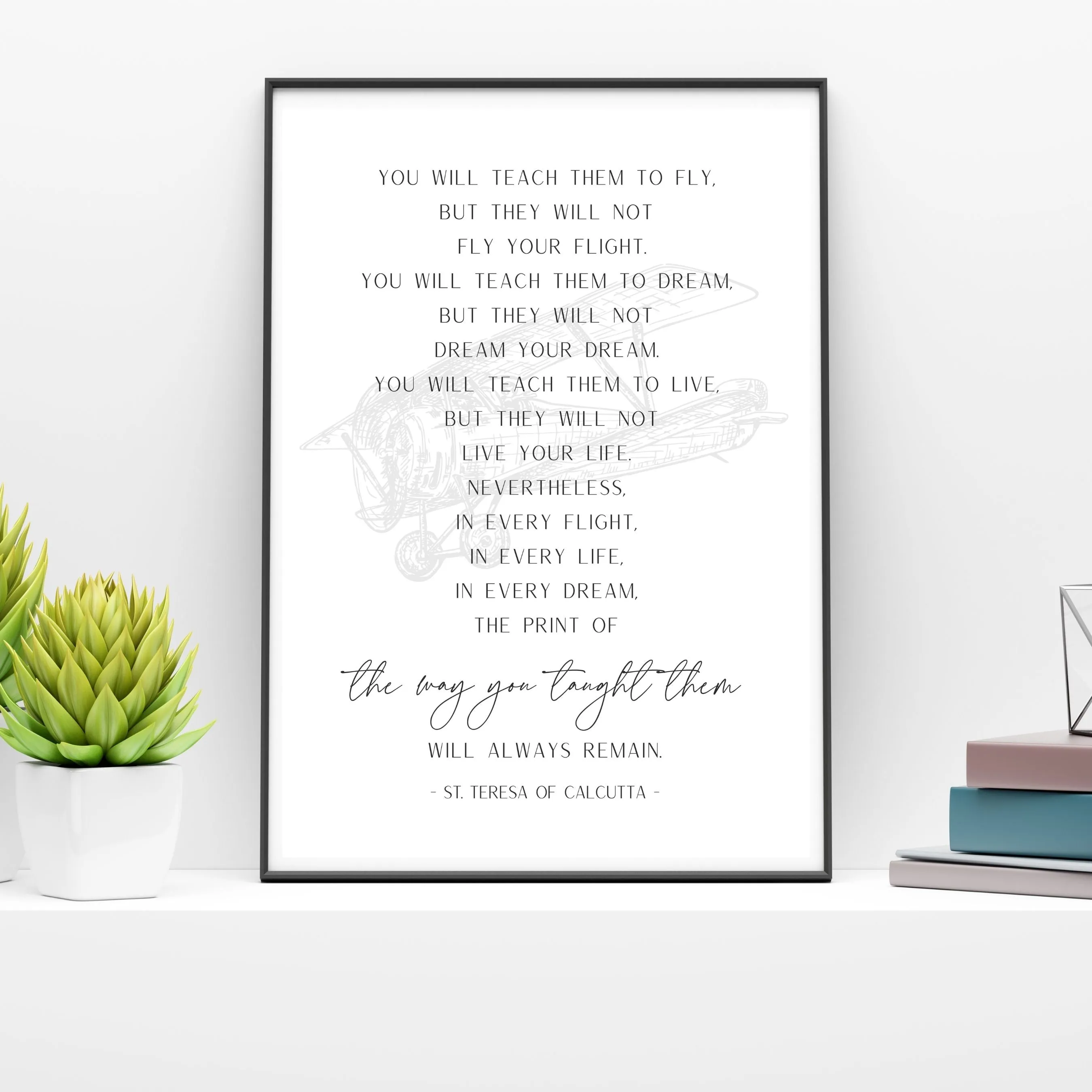 "You Will Teach Them to Fly: Mother Teresa - Vintage Airplane" Printable Wall Art