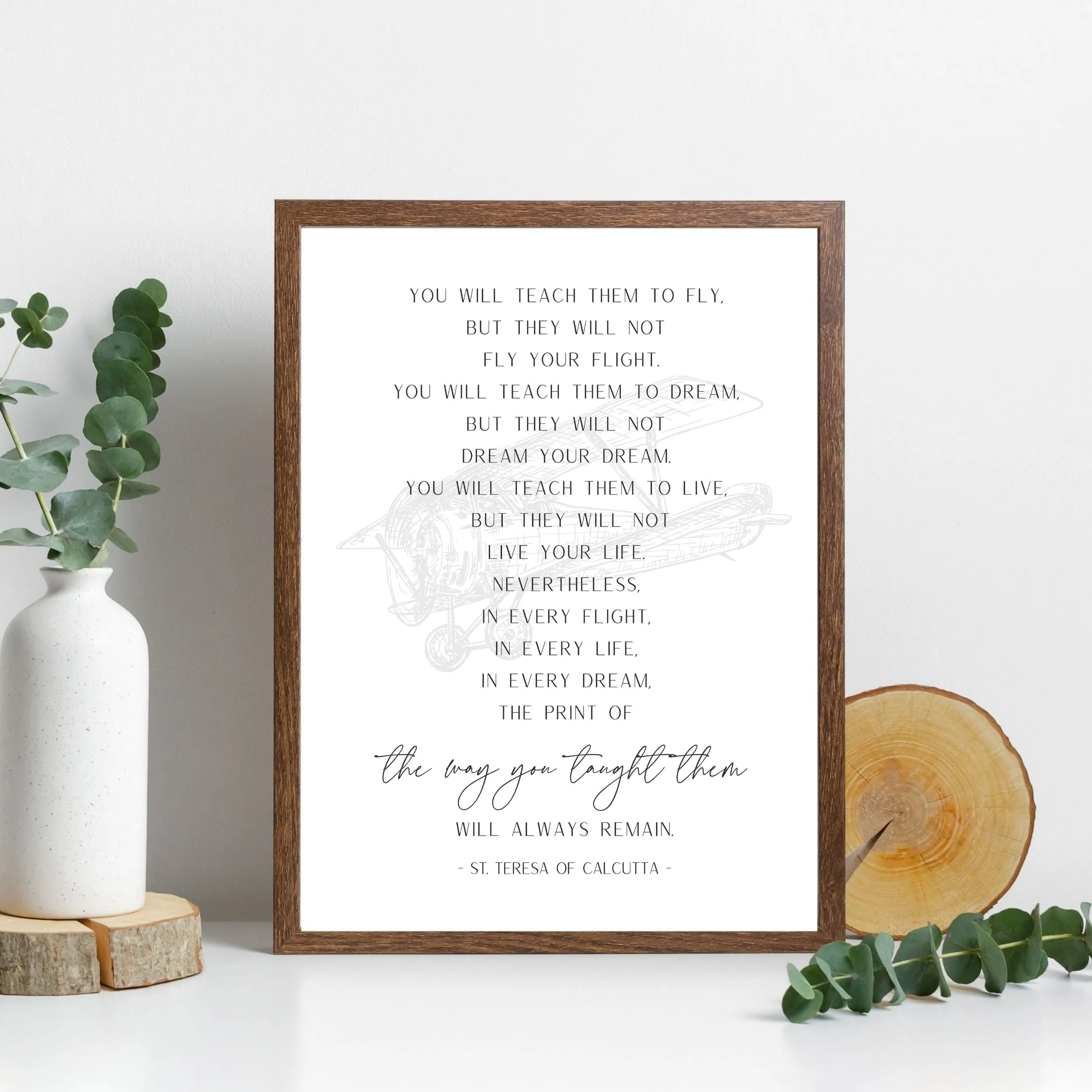 "You Will Teach Them to Fly: Mother Teresa - Vintage Airplane" Printable Wall Art
