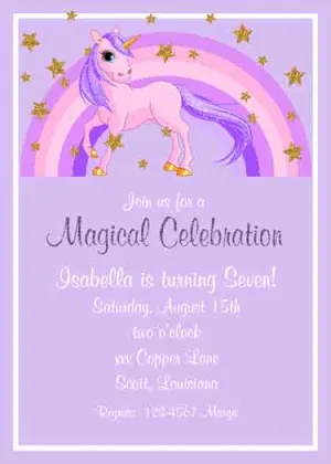 RAINBOW AND UNICORN CUSTOM INVITATION