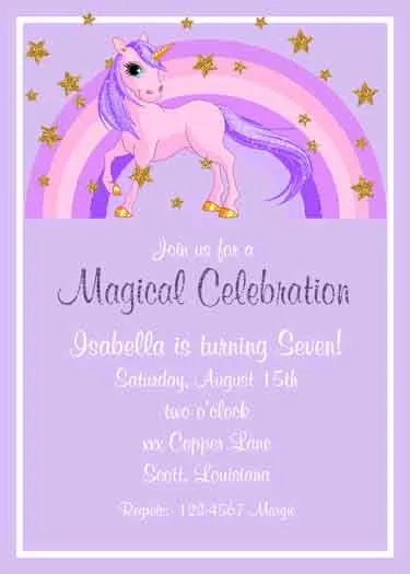 RAINBOW AND UNICORN CUSTOM INVITATION