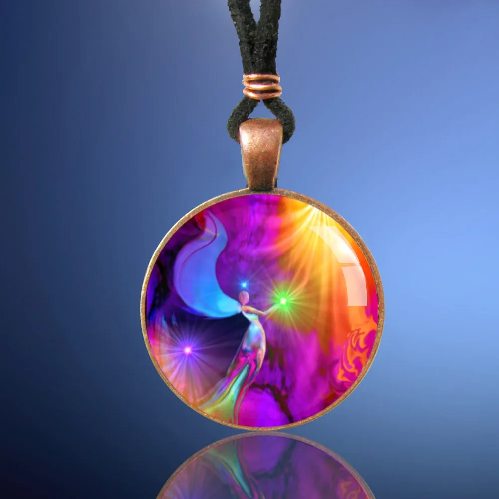 Rainbow Angel Art Necklace, Wearable Metaphysical Art Pendant - "The Gift"