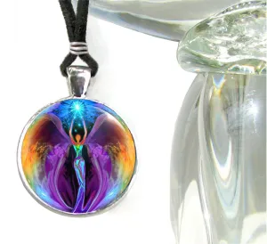 Rainbow Angel Necklace, Reiki Energy Pendant, Metaphysical Art - "Embrace Light"