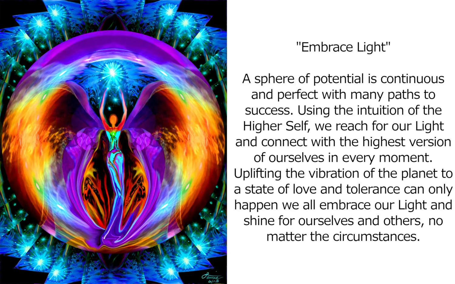 Rainbow Angel Print, Metaphysical Energy Artwork by Primal Painter, Symbolism and Meaning - "Embrace Light"