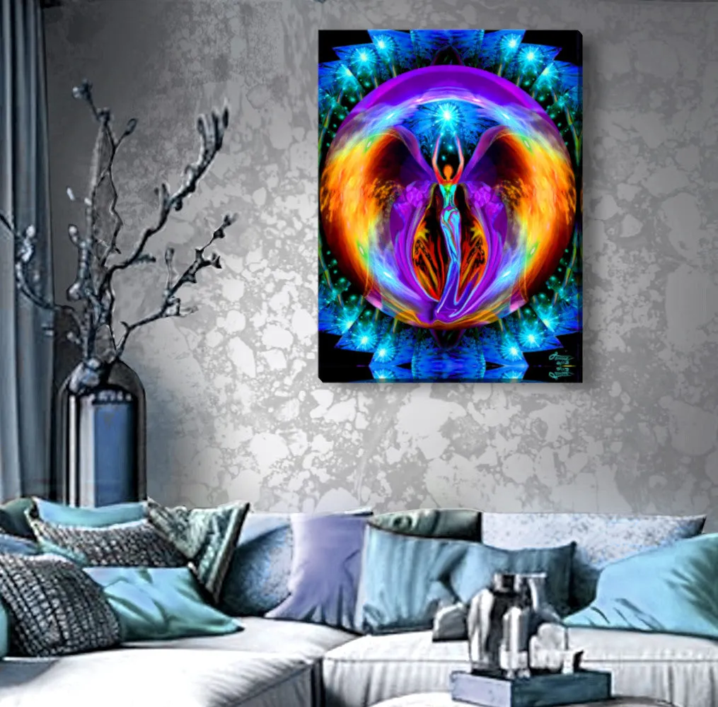 Rainbow Angel Print, Metaphysical Energy Artwork by Primal Painter, Symbolism and Meaning - "Embrace Light"