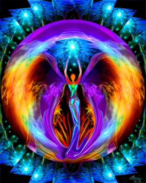Rainbow Angel Print, Metaphysical Energy Artwork by Primal Painter, Symbolism and Meaning - "Embrace Light"