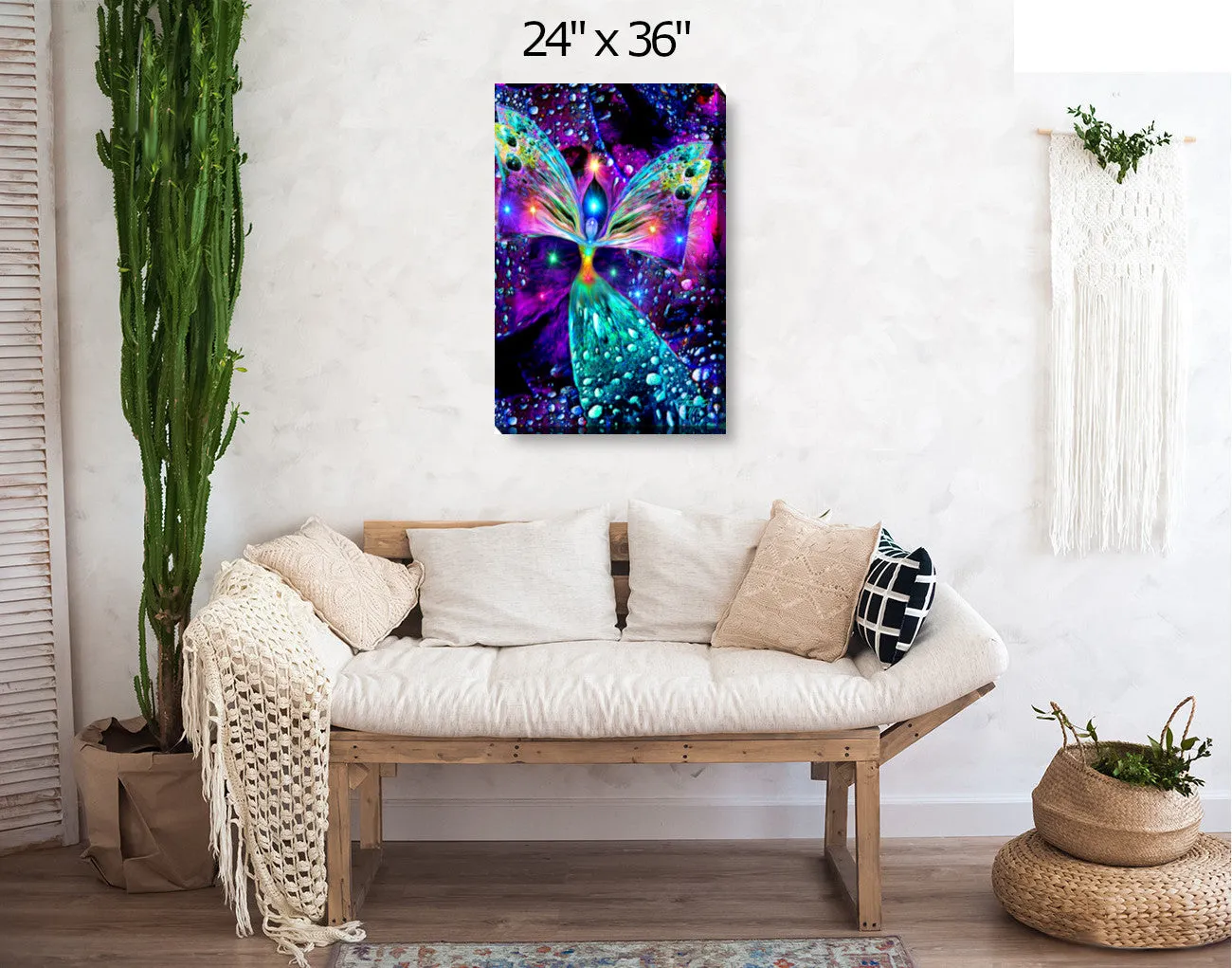 Rainbow Angel Stretched Canvas Decor, Reiki-Inspired Chakra Art - "Bubbles of Clearing"
