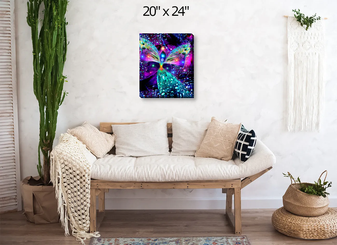 Rainbow Angel Stretched Canvas Decor, Reiki-Inspired Chakra Art - "Bubbles of Clearing"