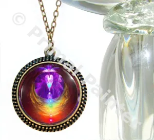 Rainbow Angel Wings Chakra Necklace, Energy Jewelry, Wearable Art - "Chakra Heart"