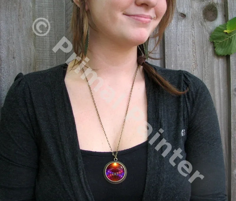 Rainbow Chakra Art Necklace, Reiki Energy Jewelry, Metaphysical Meaning - "The Protector"