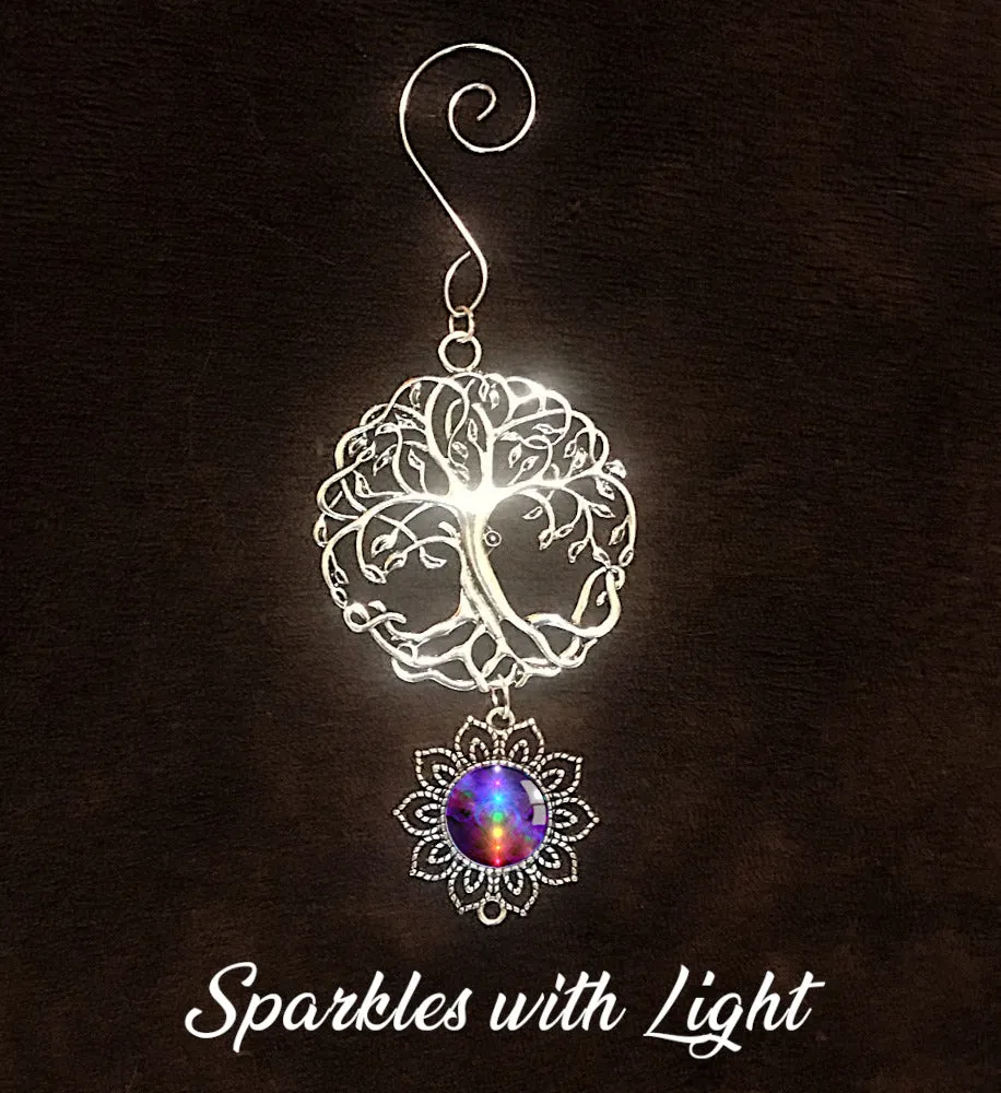 Rainbow Chakra Art Pendant With Tree of Life Ornament, Meaningful Gift - "Chakra Healing"