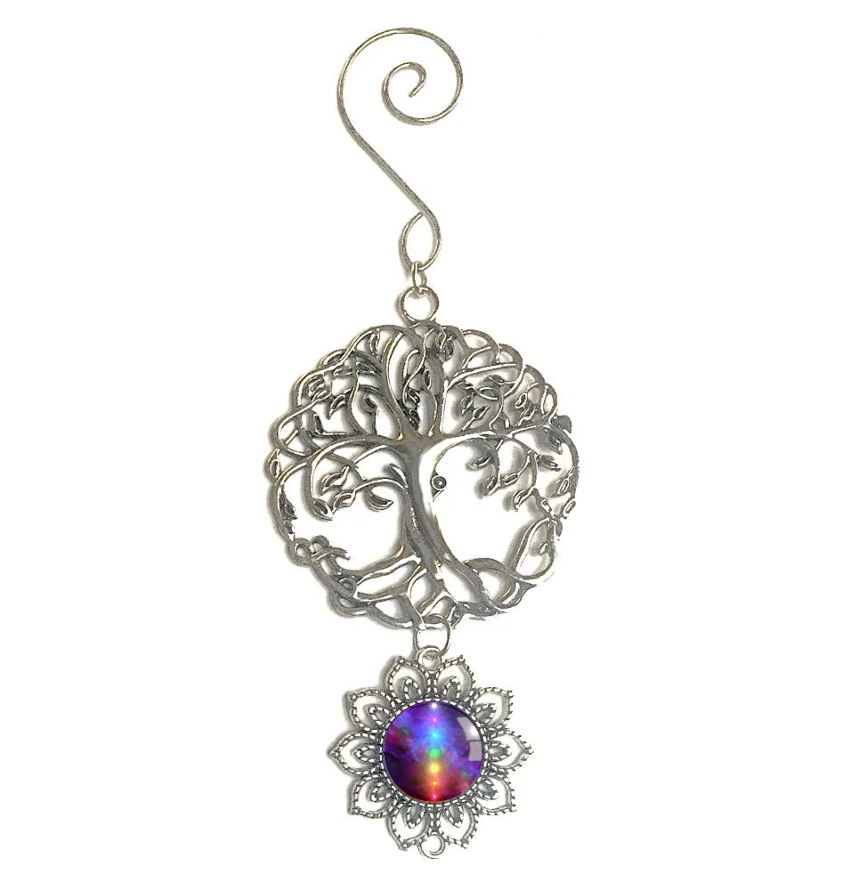 Rainbow Chakra Art Pendant With Tree of Life Ornament, Meaningful Gift - "Chakra Healing"