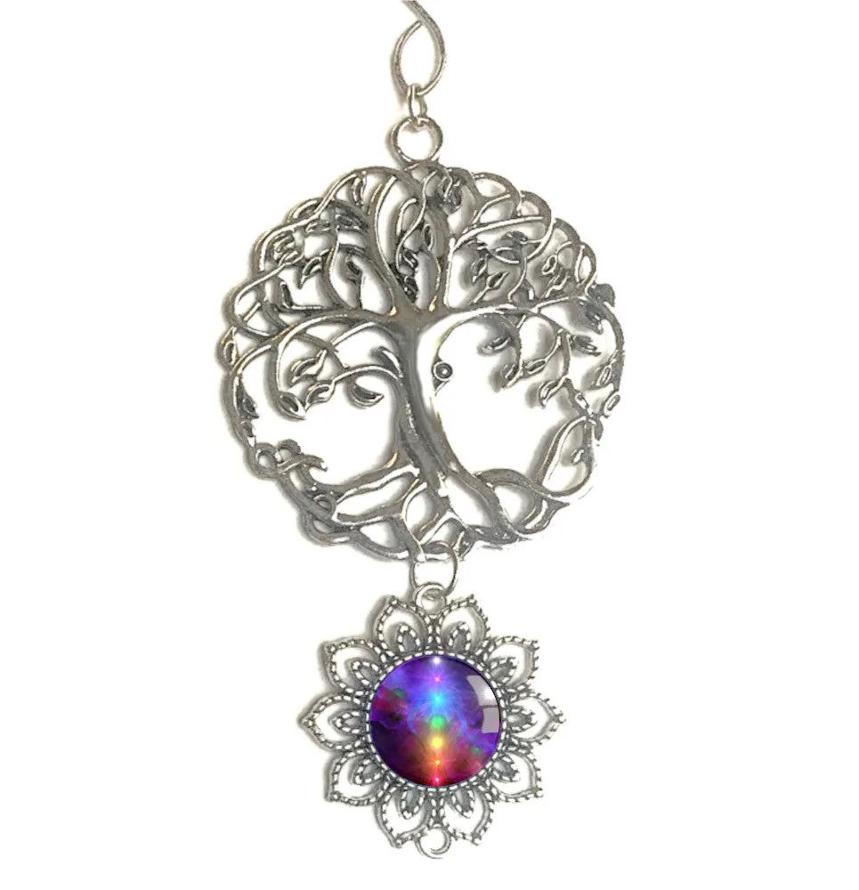 Rainbow Chakra Art Pendant With Tree of Life Ornament, Meaningful Gift - "Chakra Healing"