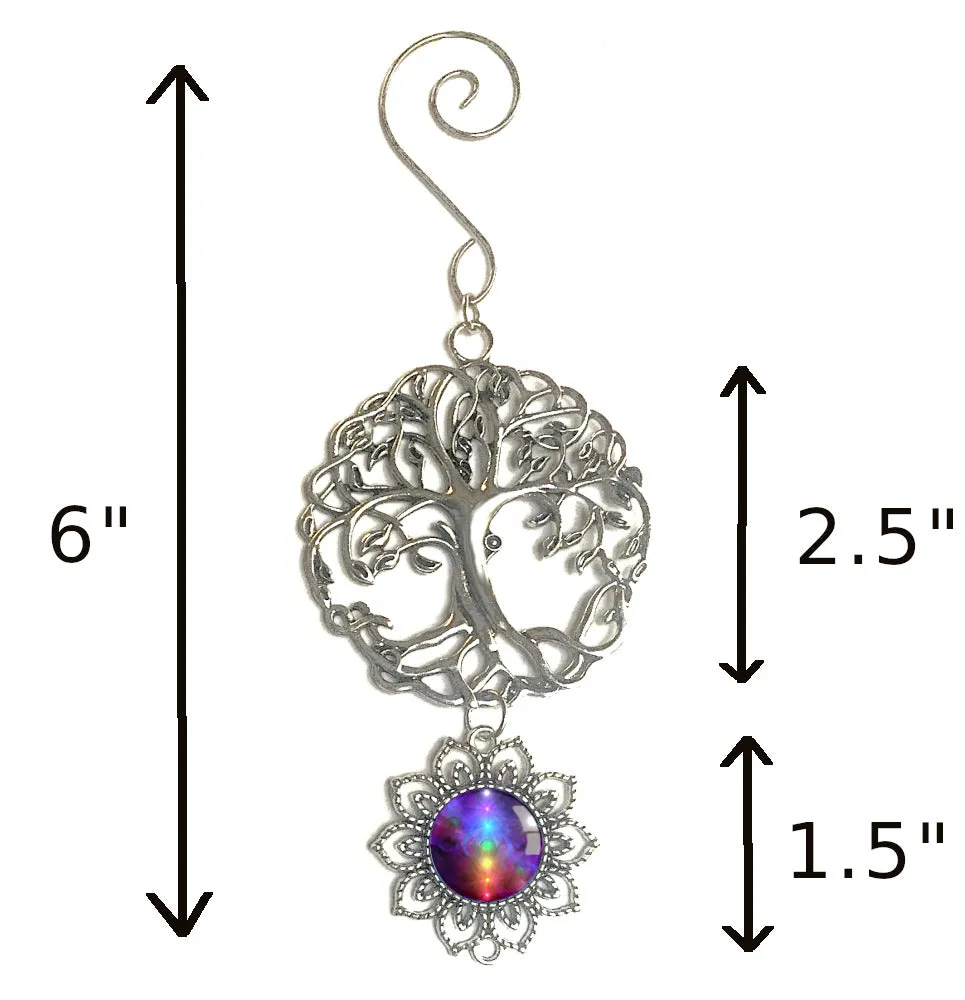 Rainbow Chakra Art Pendant With Tree of Life Ornament, Meaningful Gift - "Chakra Healing"