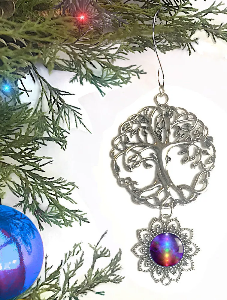 Rainbow Chakra Art Pendant With Tree of Life Ornament, Meaningful Gift - "Chakra Healing"