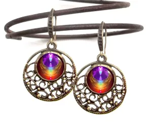 Rainbow Chakra Earrings, Angel Wings Artwork, Positive Energy Accessory - "Chakra Heart"