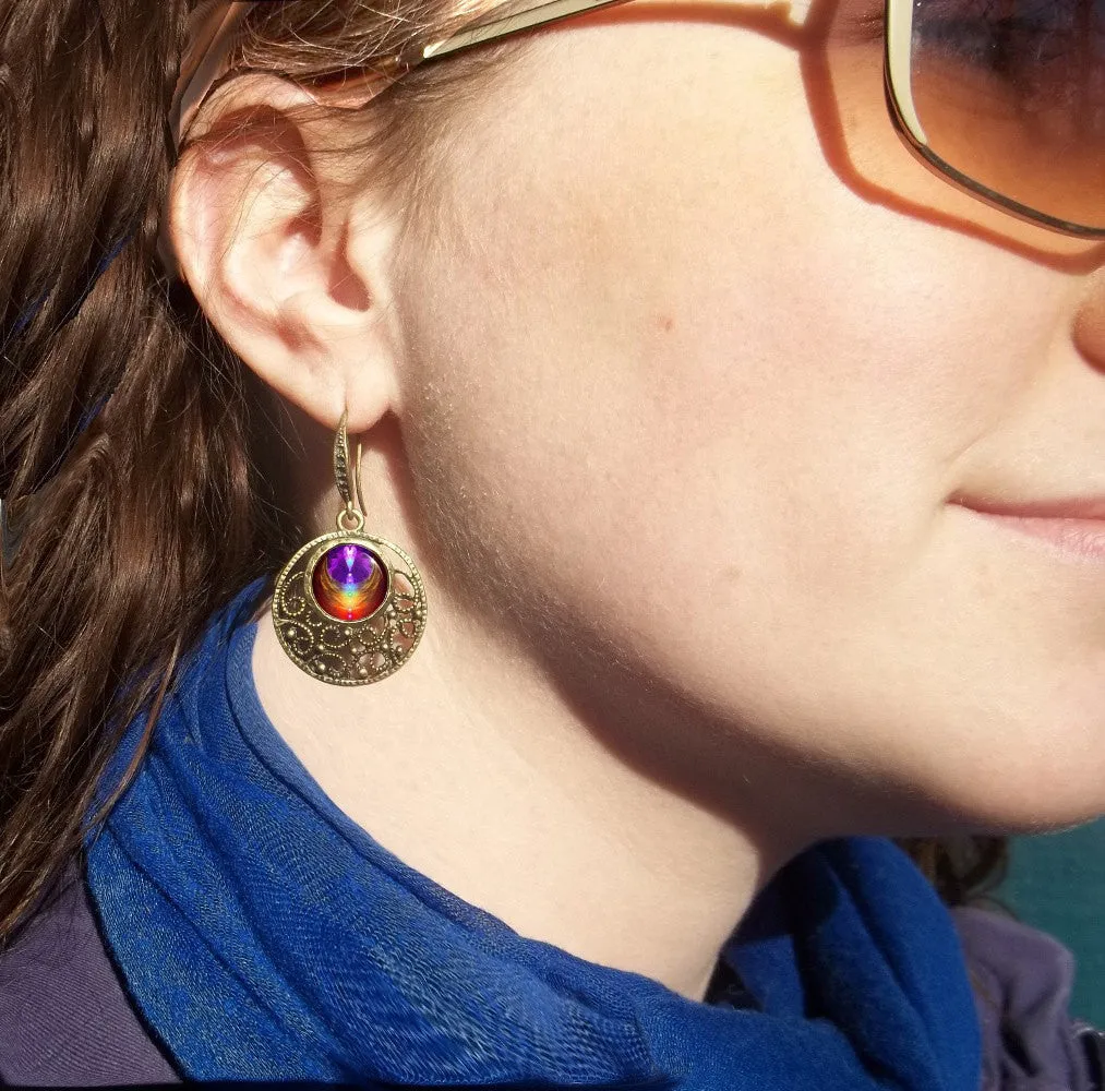 Rainbow Chakra Earrings, Angel Wings Artwork, Positive Energy Accessory - "Chakra Heart"