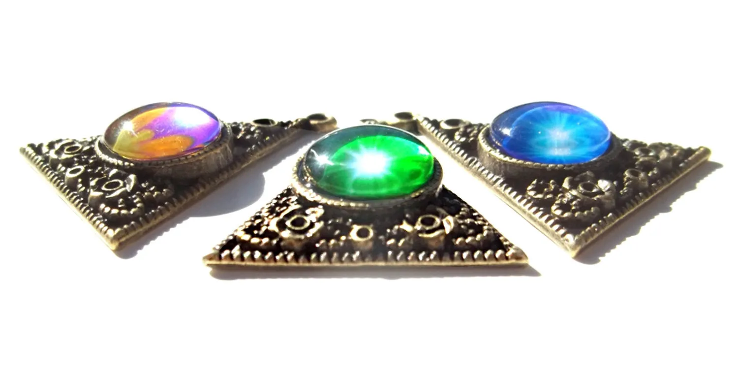 Rainbow Chakra Earrings, Positive Energy Pyramid Shape, Wearable Art - "Chakra Alignment"